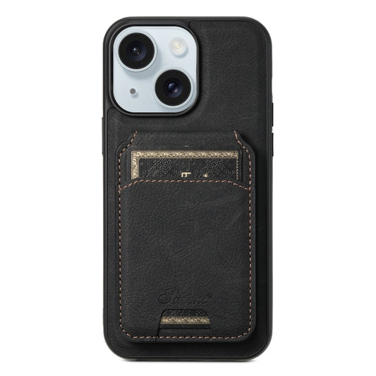 For iPhone 15 Suteni H16 Litchi Texture Leather Detachable Wallet Back Phone Case(Black) - iPhone 15 Cases by Suteni | Online Shopping UK | buy2fix