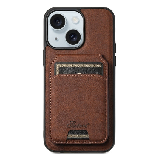 For iPhone 15 Suteni H16 Litchi Texture Leather Detachable Wallet Back Phone Case(Brown) - iPhone 15 Cases by Suteni | Online Shopping UK | buy2fix