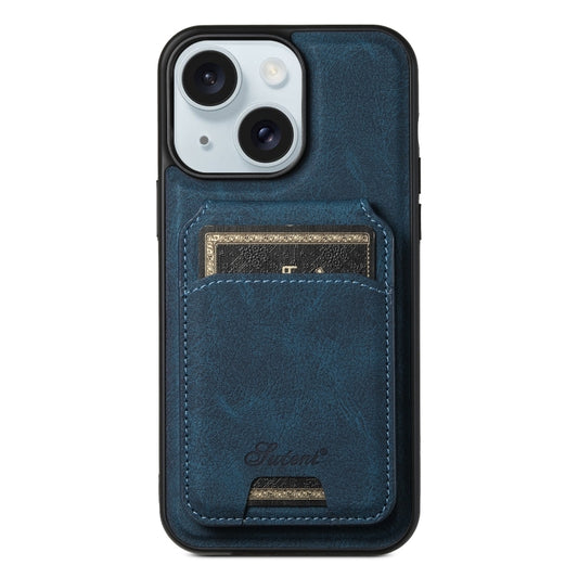 For iPhone 15 Suteni H16 Litchi Texture Leather Detachable Wallet Back Phone Case(Blue) - iPhone 15 Cases by Suteni | Online Shopping UK | buy2fix