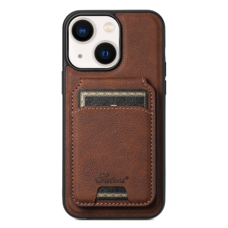 For iPhone 13 Suteni H16 Litchi Texture Leather Detachable Wallet Back Phone Case(Brown) - iPhone 13 Cases by Suteni | Online Shopping UK | buy2fix