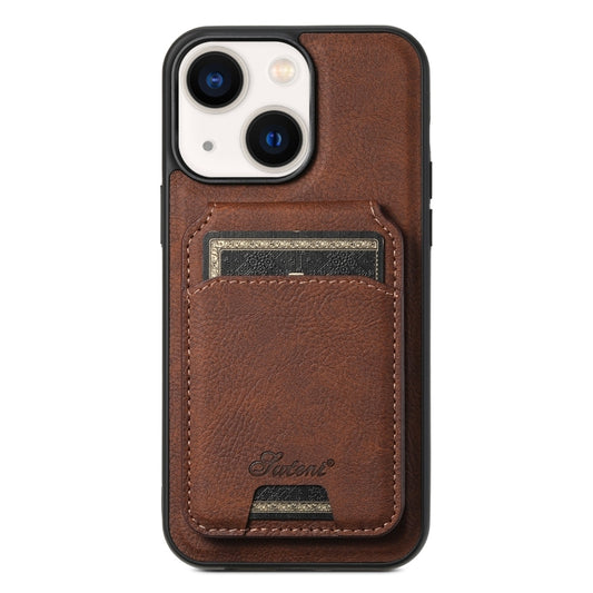 For iPhone 13 Suteni H16 Litchi Texture Leather Detachable Wallet Back Phone Case(Brown) - iPhone 13 Cases by Suteni | Online Shopping UK | buy2fix