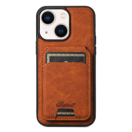 For iPhone 13 Suteni H16 Litchi Texture Leather Detachable Wallet Back Phone Case(Khaki) - iPhone 13 Cases by Suteni | Online Shopping UK | buy2fix