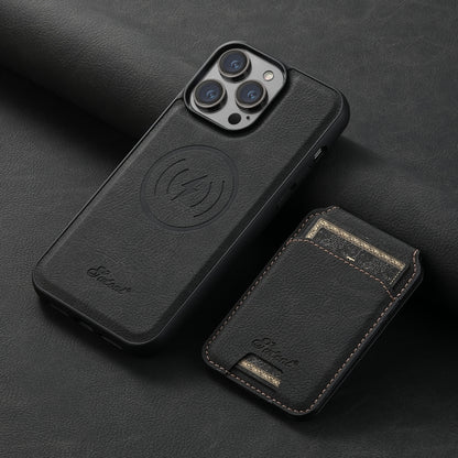 For iPhone 12  Suteni H16 Litchi Texture Leather Detachable Wallet Back Phone Case(Black) - iPhone 12 / 12 Pro Cases by Suteni | Online Shopping UK | buy2fix