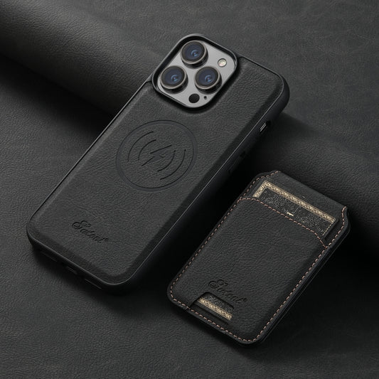 For iPhone 12  Suteni H16 Litchi Texture Leather Detachable Wallet Back Phone Case(Black) - iPhone 12 / 12 Pro Cases by Suteni | Online Shopping UK | buy2fix