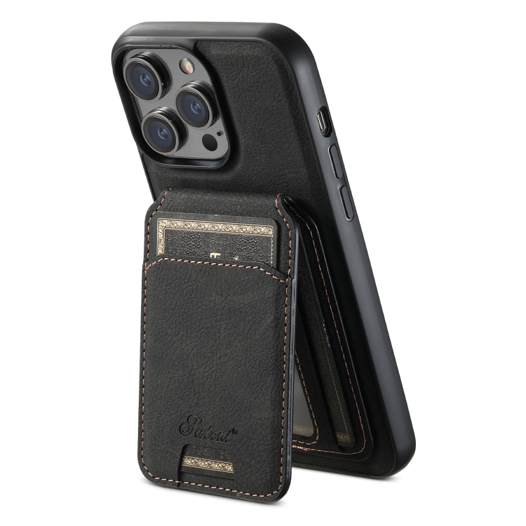 For iPhone 12  Suteni H16 Litchi Texture Leather Detachable Wallet Back Phone Case(Black) - iPhone 12 / 12 Pro Cases by Suteni | Online Shopping UK | buy2fix