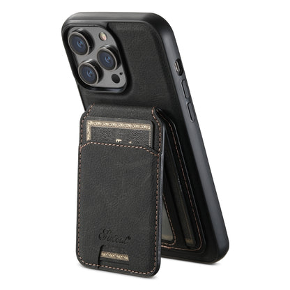 For iPhone 12  Suteni H16 Litchi Texture Leather Detachable Wallet Back Phone Case(Black) - iPhone 12 / 12 Pro Cases by Suteni | Online Shopping UK | buy2fix