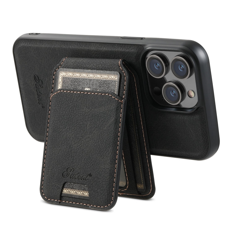 For iPhone 12  Suteni H16 Litchi Texture Leather Detachable Wallet Back Phone Case(Black) - iPhone 12 / 12 Pro Cases by Suteni | Online Shopping UK | buy2fix