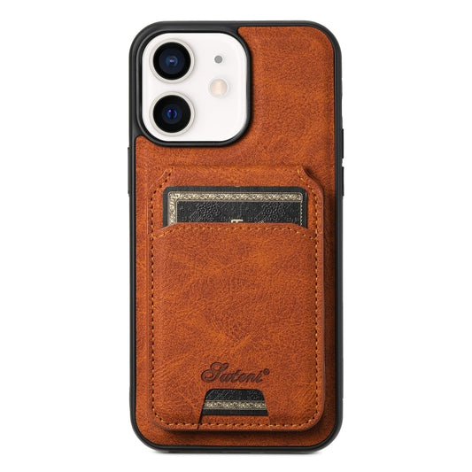 For iPhone 12  Suteni H16 Litchi Texture Leather Detachable Wallet Back Phone Case(Khaki) - iPhone 12 / 12 Pro Cases by Suteni | Online Shopping UK | buy2fix