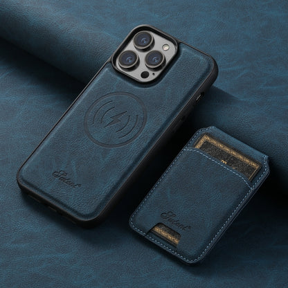 For iPhone 12  Suteni H16 Litchi Texture Leather Detachable Wallet Back Phone Case(Blue) - iPhone 12 / 12 Pro Cases by Suteni | Online Shopping UK | buy2fix