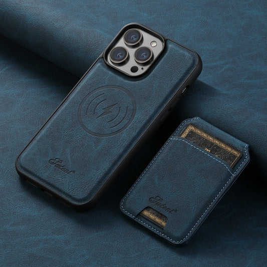 For iPhone 12  Suteni H16 Litchi Texture Leather Detachable Wallet Back Phone Case(Blue) - iPhone 12 / 12 Pro Cases by Suteni | Online Shopping UK | buy2fix