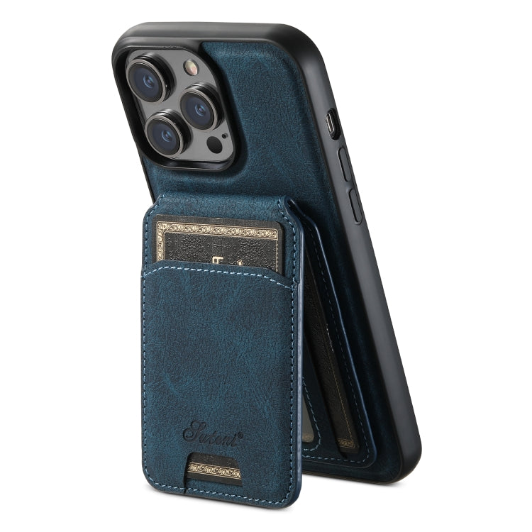 For iPhone 12  Suteni H16 Litchi Texture Leather Detachable Wallet Back Phone Case(Blue) - iPhone 12 / 12 Pro Cases by Suteni | Online Shopping UK | buy2fix