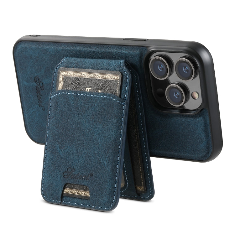 For iPhone 12  Suteni H16 Litchi Texture Leather Detachable Wallet Back Phone Case(Blue) - iPhone 12 / 12 Pro Cases by Suteni | Online Shopping UK | buy2fix