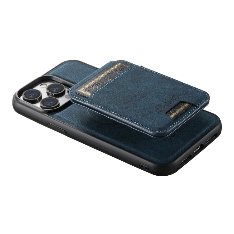 For iPhone 12  Suteni H16 Litchi Texture Leather Detachable Wallet Back Phone Case(Blue) - iPhone 12 / 12 Pro Cases by Suteni | Online Shopping UK | buy2fix