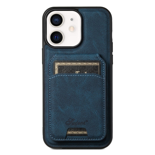 For iPhone 12  Suteni H16 Litchi Texture Leather Detachable Wallet Back Phone Case(Blue) - iPhone 12 / 12 Pro Cases by Suteni | Online Shopping UK | buy2fix