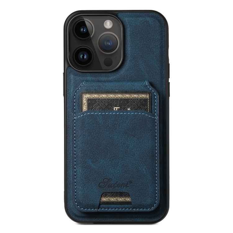For iPhone 12 Pro Suteni H16 Litchi Texture Leather Detachable Wallet Back Phone Case(Blue) - iPhone 12 / 12 Pro Cases by Suteni | Online Shopping UK | buy2fix