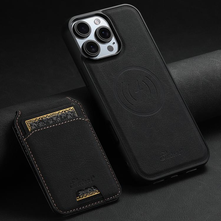 For iPhone 16e Suteni H16 Litchi Texture Leather Detachable Wallet Back Phone Case(Black) - iPhone 16e Cases by Suteni | Online Shopping UK | buy2fix