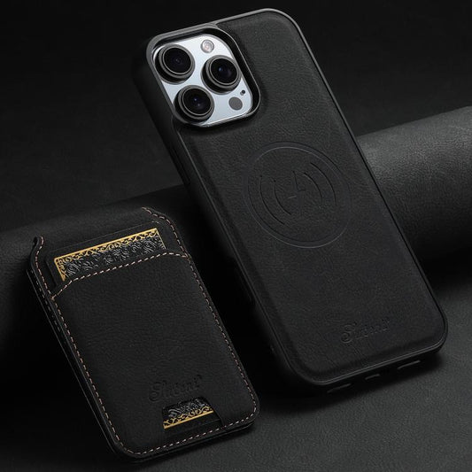For iPhone 16e Suteni H16 Litchi Texture Leather Detachable Wallet Back Phone Case(Black) - iPhone 16e Cases by Suteni | Online Shopping UK | buy2fix