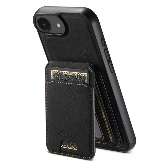 For iPhone 16e Suteni H16 Litchi Texture Leather Detachable Wallet Back Phone Case(Black) - iPhone 16e Cases by Suteni | Online Shopping UK | buy2fix