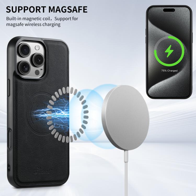 For iPhone 16e Suteni H16 Litchi Texture Leather Detachable Wallet Back Phone Case(Black) - iPhone 16e Cases by Suteni | Online Shopping UK | buy2fix