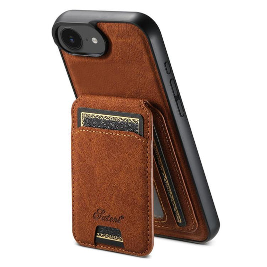 For iPhone 16e Suteni H16 Litchi Texture Leather Detachable Wallet Back Phone Case(Khaki) - iPhone 16e Cases by Suteni | Online Shopping UK | buy2fix