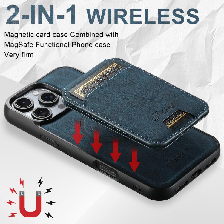 For iPhone 16e Suteni H16 Litchi Texture Leather Detachable Wallet Back Phone Case(Blue) - iPhone 16e Cases by Suteni | Online Shopping UK | buy2fix