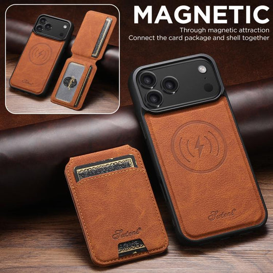 For iPhone 17 Pro Max Suteni H16 Litchi Texture Leather Detachable Wallet Back Phone Case(Khaki) - iPhone 17 Pro Max Cases by Suteni | Online Shopping UK | buy2fix