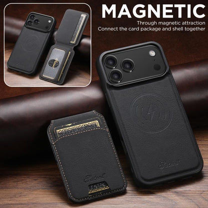 For iPhone 17 Pro Suteni H16 Litchi Texture Leather Detachable Wallet Back Phone Case(Black) - iPhone 17 Pro Cases by Suteni | Online Shopping UK | buy2fix