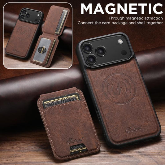 For iPhone 17 Pro Suteni H16 Litchi Texture Leather Detachable Wallet Back Phone Case(Brown) - iPhone 17 Pro Cases by Suteni | Online Shopping UK | buy2fix