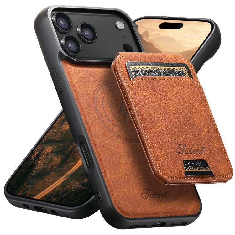 For iPhone 17 Pro Suteni H16 Litchi Texture Leather Detachable Wallet Back Phone Case(Khaki) - iPhone 17 Pro Cases by Suteni | Online Shopping UK | buy2fix