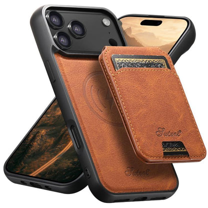 For iPhone 17 Pro Suteni H16 Litchi Texture Leather Detachable Wallet Back Phone Case(Khaki) - iPhone 17 Pro Cases by Suteni | Online Shopping UK | buy2fix