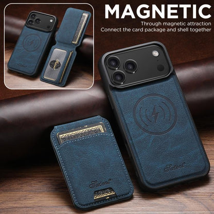 For iPhone 17 Pro Suteni H16 Litchi Texture Leather Detachable Wallet Back Phone Case(Blue) - iPhone 17 Pro Cases by Suteni | Online Shopping UK | buy2fix