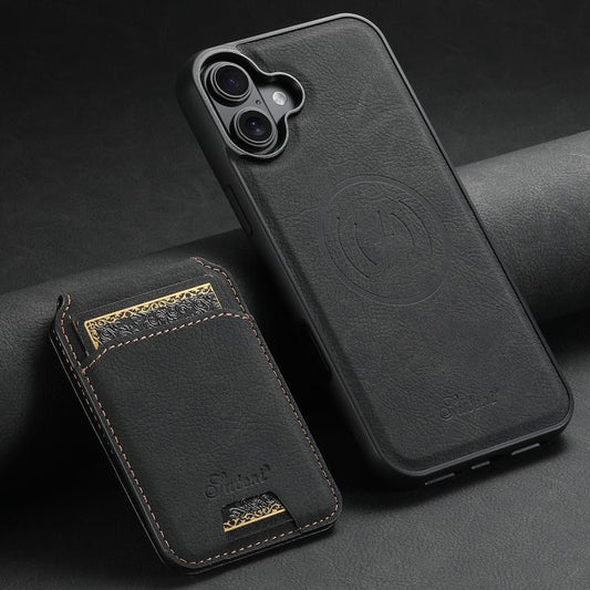 For iPhone 17 Suteni H16 Litchi Texture Leather Detachable Wallet Back Phone Case(Black) - iPhone 17 Cases by Suteni | Online Shopping UK | buy2fix