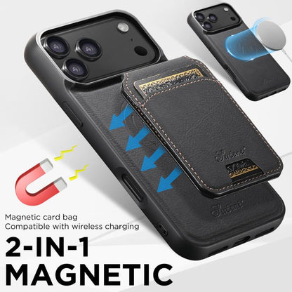 For iPhone 17 Suteni H16 Litchi Texture Leather Detachable Wallet Back Phone Case(Black) - iPhone 17 Cases by Suteni | Online Shopping UK | buy2fix