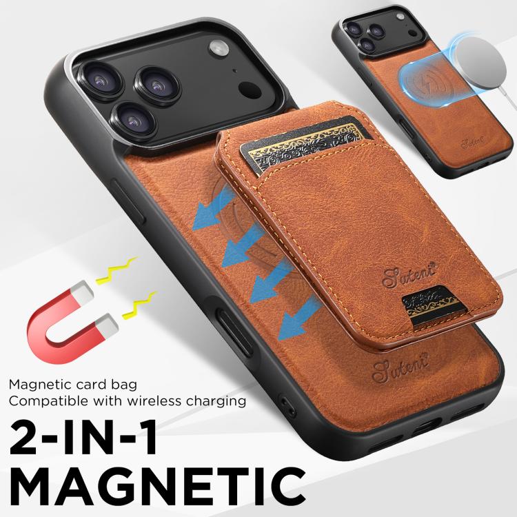 For iPhone 17 Suteni H16 Litchi Texture Leather Detachable Wallet Back Phone Case(Khaki) - iPhone 17 Cases by Suteni | Online Shopping UK | buy2fix