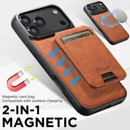 For iPhone 17 Suteni H16 Litchi Texture Leather Detachable Wallet Back Phone Case(Khaki) - iPhone 17 Cases by Suteni | Online Shopping UK | buy2fix