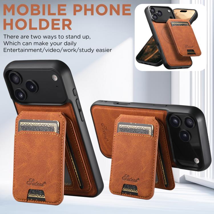 For iPhone 17 Suteni H16 Litchi Texture Leather Detachable Wallet Back Phone Case(Khaki) - iPhone 17 Cases by Suteni | Online Shopping UK | buy2fix