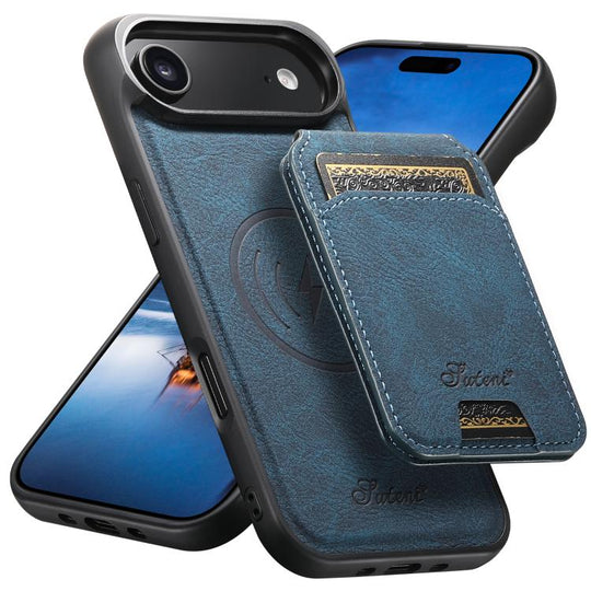 For iPhone Air Suteni H16 Litchi Texture Leather Detachable Wallet Back Phone Case(Blue)