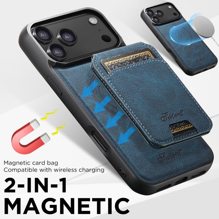 For iPhone Air Suteni H16 Litchi Texture Leather Detachable Wallet Back Phone Case(Blue) - iPhone Air Cases by Suteni | Online Shopping UK | buy2fix