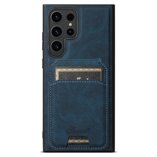 For Samsung Galaxy S22 Ultra 5G Suteni H16 Litchi Texture Leather Detachable Wallet Back Phone Case(Blue)