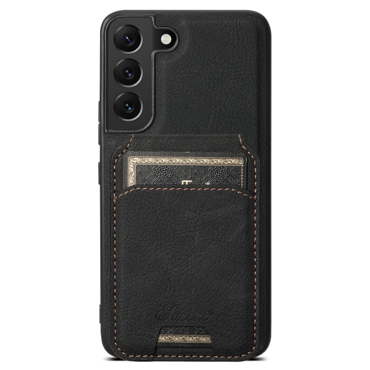 For Samsung Galaxy S22+ 5G Suteni H16 Litchi Texture Leather Detachable Wallet Back Phone Case(Black) - Galaxy S22+ 5G Cases by Suteni | Online Shopping UK | buy2fix