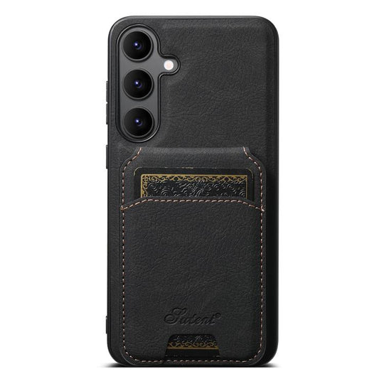 For Samsung Galaxy S25+ 5G Suteni H16 Litchi Texture Leather Detachable Wallet Back Phone Case(Black)