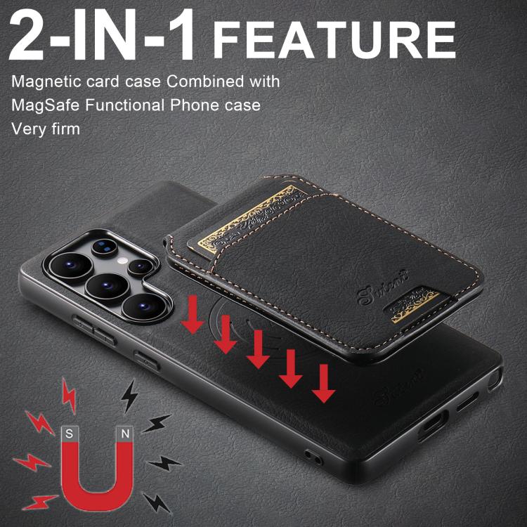For Samsung Galaxy S25+ 5G Suteni H16 Litchi Texture Leather Detachable Wallet Back Phone Case(Black) - Galaxy S25+ 5G Cases by Suteni | Online Shopping UK | buy2fix