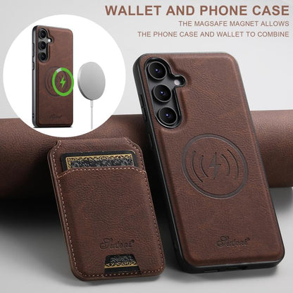 For Samsung Galaxy S25+ 5G Suteni H16 Litchi Texture Leather Detachable Wallet Back Phone Case(Brown) - Galaxy S25+ 5G Cases by Suteni | Online Shopping UK | buy2fix