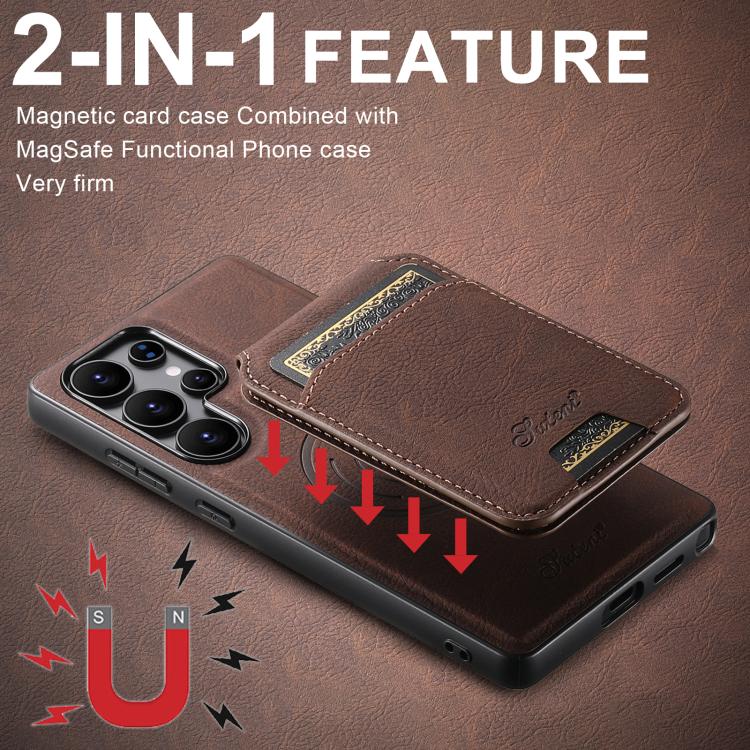 For Samsung Galaxy S25+ 5G Suteni H16 Litchi Texture Leather Detachable Wallet Back Phone Case(Brown) - Galaxy S25+ 5G Cases by Suteni | Online Shopping UK | buy2fix