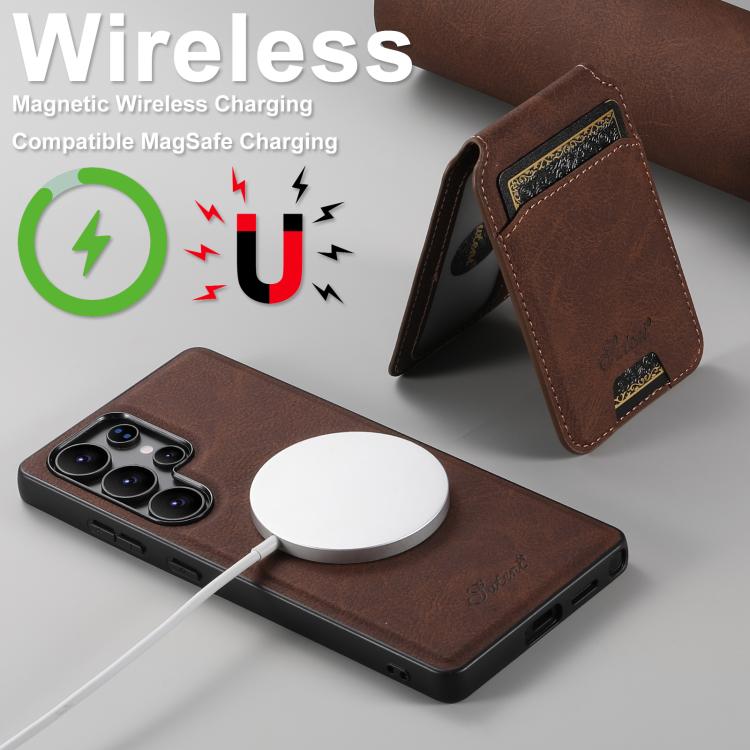 For Samsung Galaxy S25+ 5G Suteni H16 Litchi Texture Leather Detachable Wallet Back Phone Case(Brown) - Galaxy S25+ 5G Cases by Suteni | Online Shopping UK | buy2fix