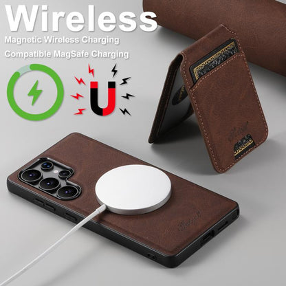 For Samsung Galaxy S25+ 5G Suteni H16 Litchi Texture Leather Detachable Wallet Back Phone Case(Brown) - Galaxy S25+ 5G Cases by Suteni | Online Shopping UK | buy2fix