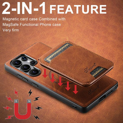 For Samsung Galaxy S25+ 5G Suteni H16 Litchi Texture Leather Detachable Wallet Back Phone Case(Khaki) - Galaxy S25+ 5G Cases by Suteni | Online Shopping UK | buy2fix