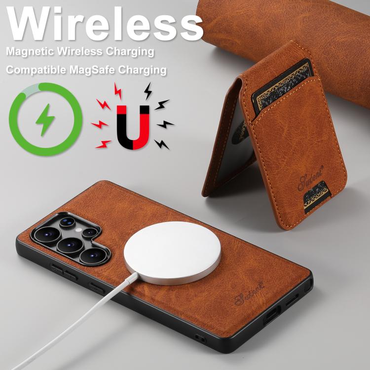 For Samsung Galaxy S25+ 5G Suteni H16 Litchi Texture Leather Detachable Wallet Back Phone Case(Khaki) - Galaxy S25+ 5G Cases by Suteni | Online Shopping UK | buy2fix