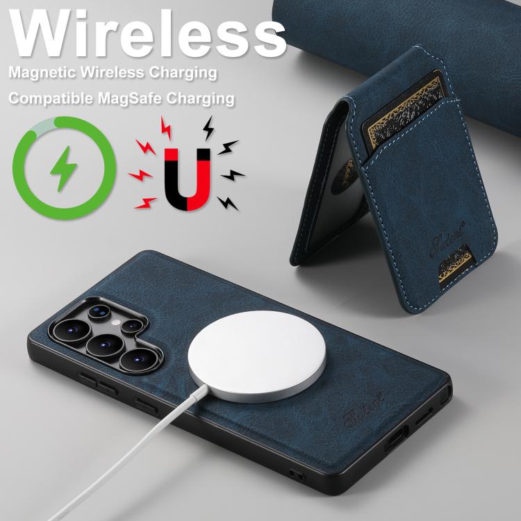 For Samsung Galaxy S25+ 5G Suteni H16 Litchi Texture Leather Detachable Wallet Back Phone Case(Blue) - Galaxy S25+ 5G Cases by Suteni | Online Shopping UK | buy2fix