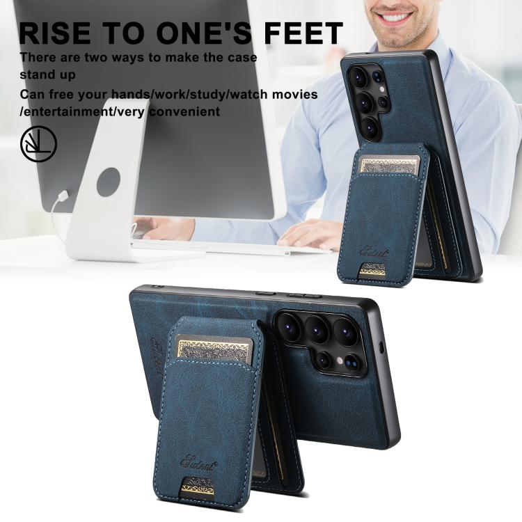 For Samsung Galaxy S25+ 5G Suteni H16 Litchi Texture Leather Detachable Wallet Back Phone Case(Blue) - Galaxy S25+ 5G Cases by Suteni | Online Shopping UK | buy2fix